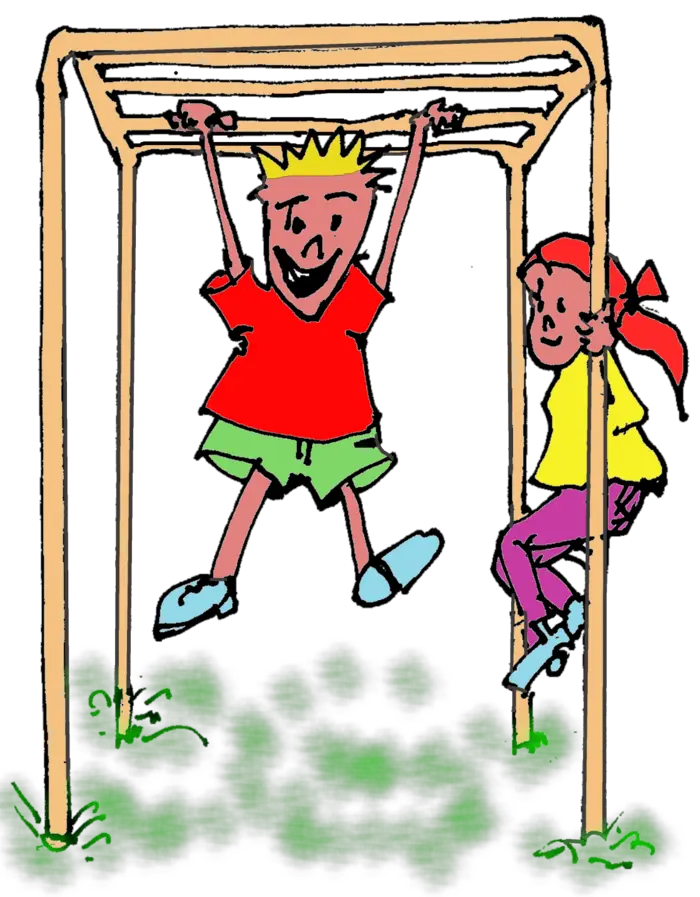 Getekende kinderen op een klimrek
